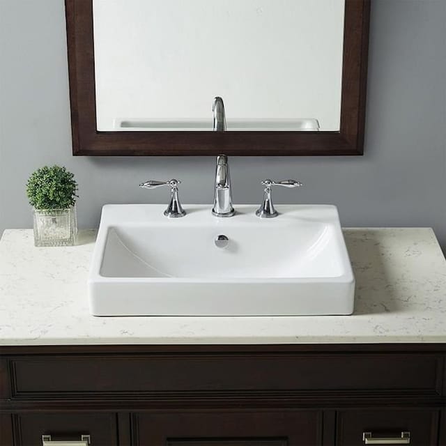Allen + Roth Dulverton White Rectangular Bathroom Sink – New