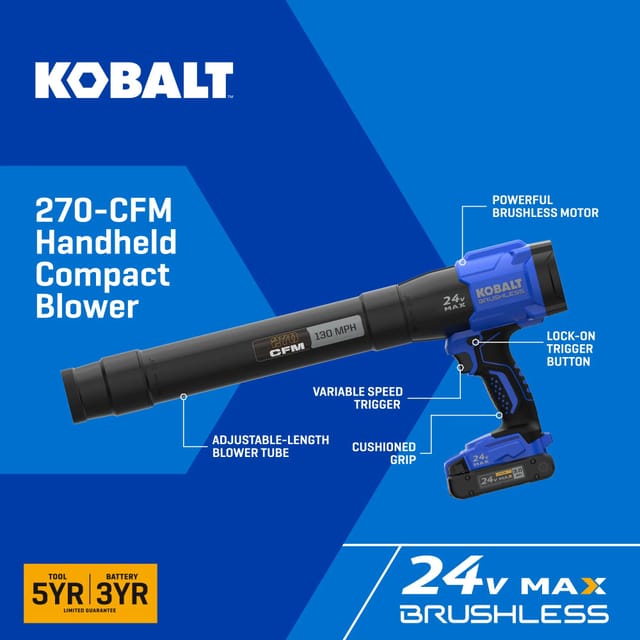 Kobalt 24-Volt 270-CFM 130-MPH Handheld Leaf Blower 3 Ah Battery Included Charger – New – photo 2
