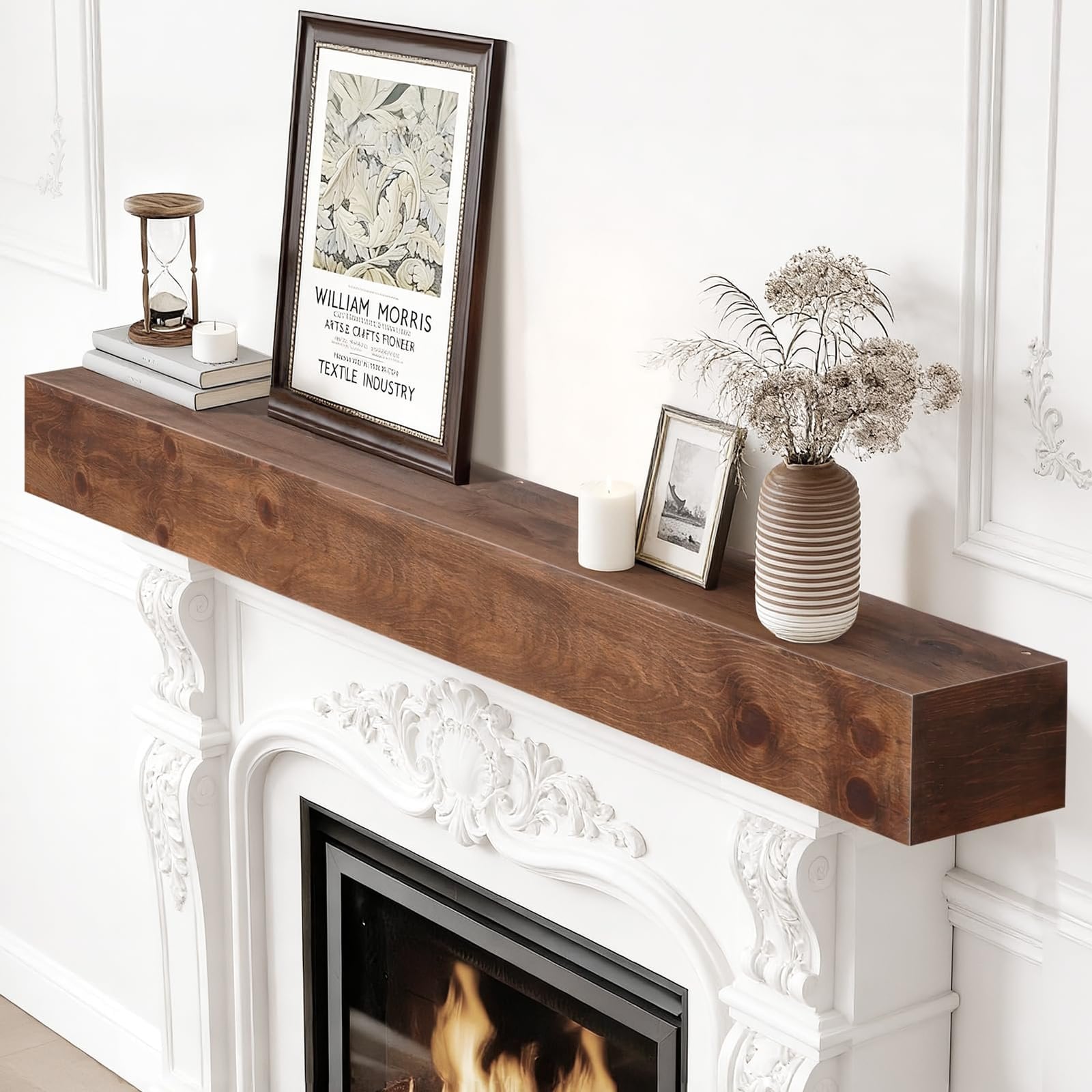 72" Solid Wood Mantel Shelf for fireplace – Dark Walnut – New