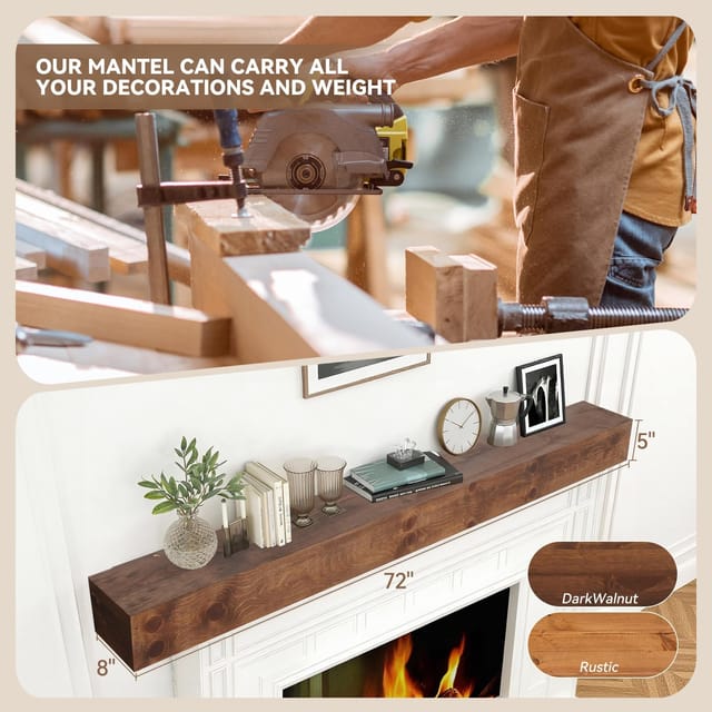 72" Solid Wood Mantel Shelf for fireplace – Dark Walnut – New – photo 8