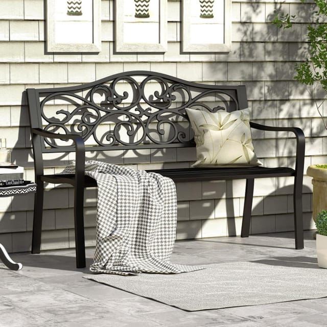 50" x 35" Mondawe Black Iron Garden Bench – New – photo 2
