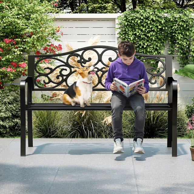 50" x 35" Mondawe Black Iron Garden Bench – New – photo 3