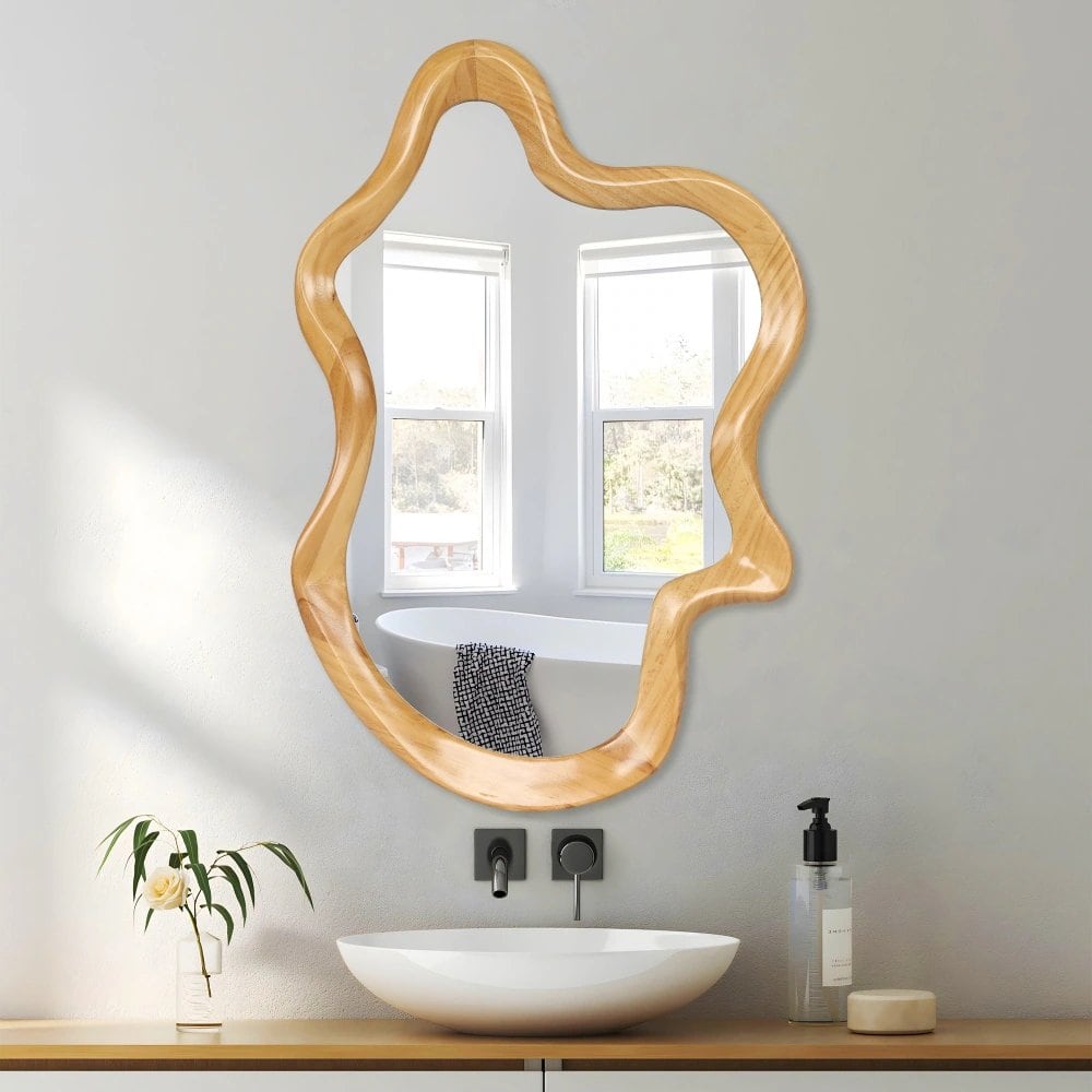33.5" x 22" Irregular Shaped Wood Frame Wall Mirror – Used – Fair