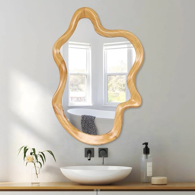 33.5" x 22" Irregular Shaped Wood Frame Wall Mirror – Used – Fair