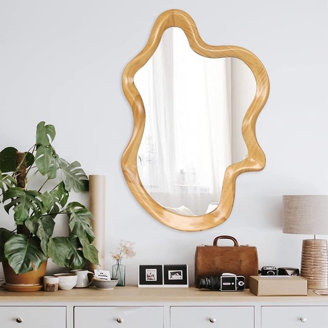 33.5" x 22" Irregular Shaped Wood Frame Wall Mirror – Used – Fair – photo 2