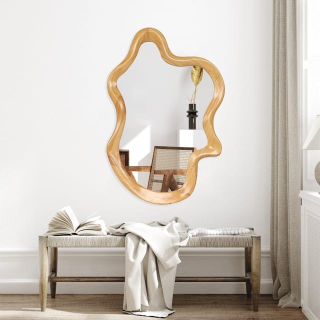 33.5" x 22" Irregular Shaped Wood Frame Wall Mirror – Used – Fair – photo 3