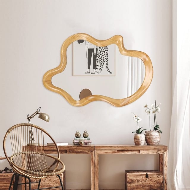 33.5" x 22" Irregular Shaped Wood Frame Wall Mirror – Used – Fair – photo 5