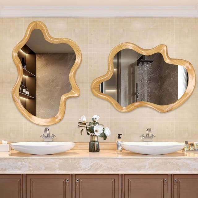 33.5" x 22" Irregular Shaped Wood Frame Wall Mirror – Used – Fair – photo 6