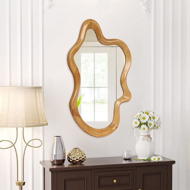33.5" x 22" Irregular Shaped Wood Frame Wall Mirror – Used – Fair – photo 8