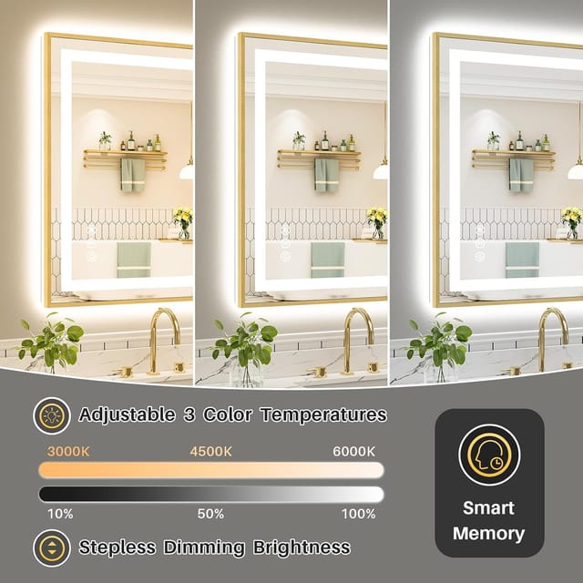 Gold-Frame LED Bathroom Mirror, Approximately 24 x 36 in – photo 5