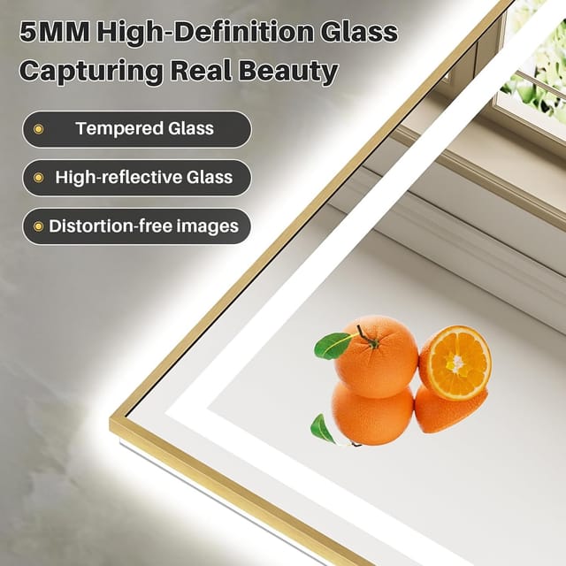 Gold-Frame LED Bathroom Mirror, Approximately 24 x 36 in – photo 6