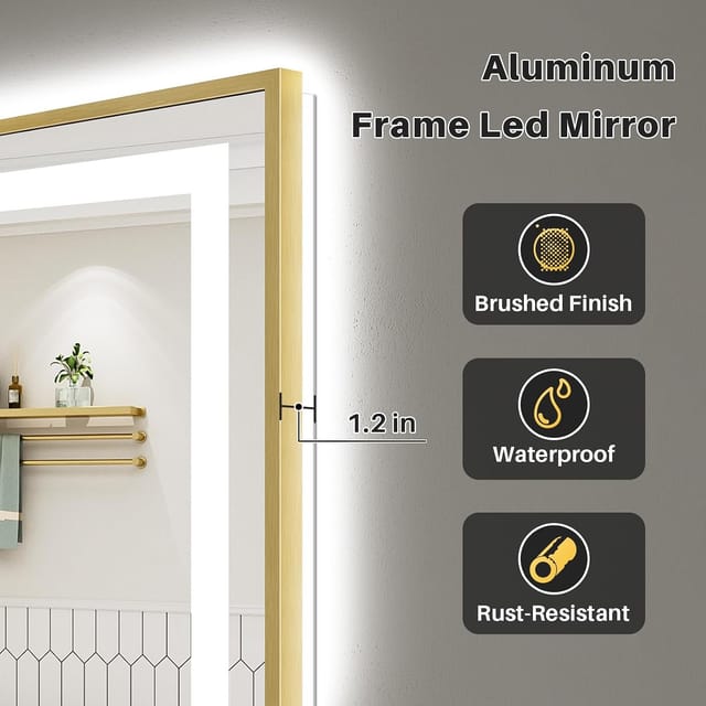 Gold-Frame LED Bathroom Mirror, Approximately 24 x 36 in – photo 7