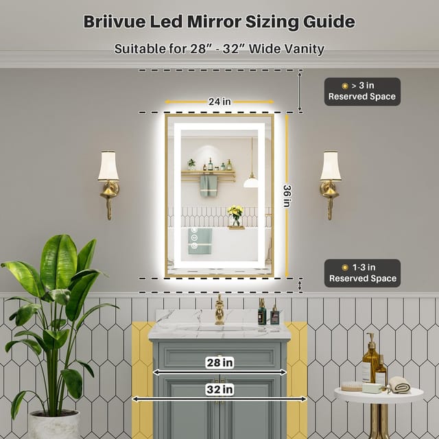 Gold-Frame LED Bathroom Mirror, Approximately 24 x 36 in – photo 2