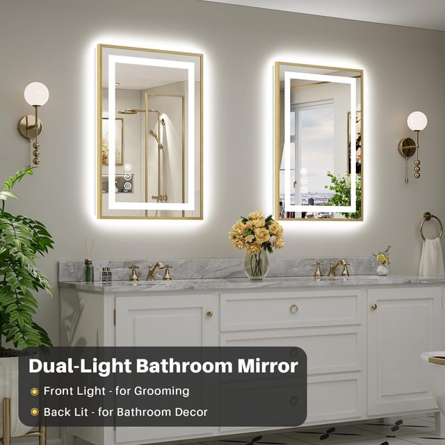 Gold-Frame LED Bathroom Mirror, Approximately 24 x 36 in – photo 3