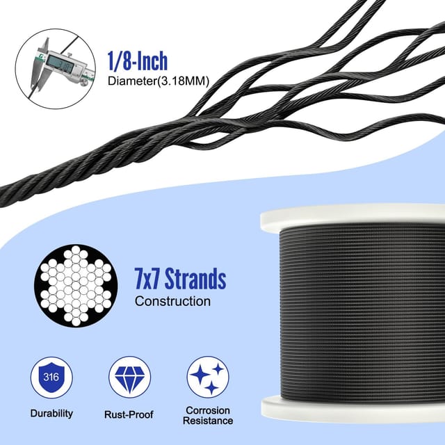250 ft Black Stainless Steel Cable with Cutter – New – photo 2