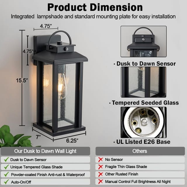 15.5" Yonaveil Dusk to Dawn Outdoor Wall Lights (2-Pack) – New – photo 5