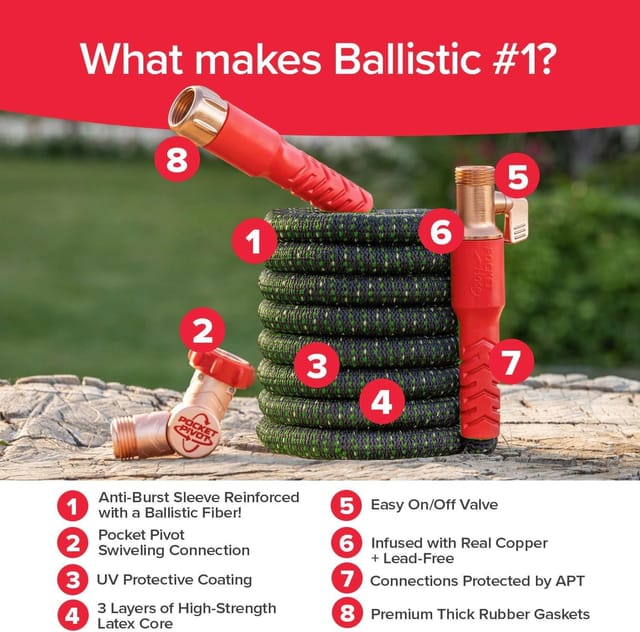 75 ft Ballistic Double UV Expandable Garden Hose – New – photo 3
