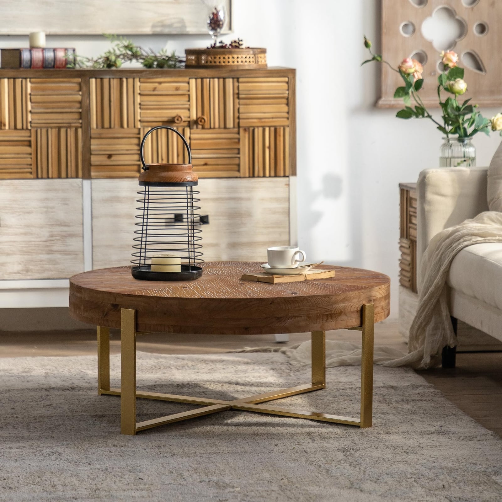 31.29" Modern Retro Splicing Round Coffee Table – New