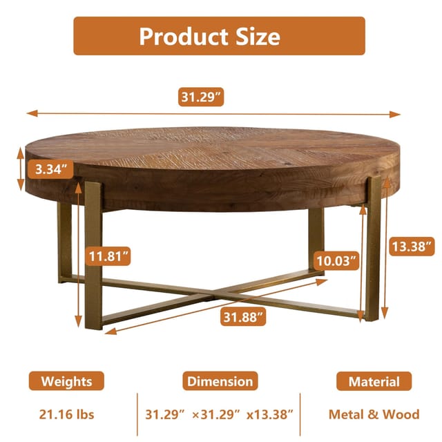 31.29" Modern Retro Splicing Round Coffee Table – New – photo 2