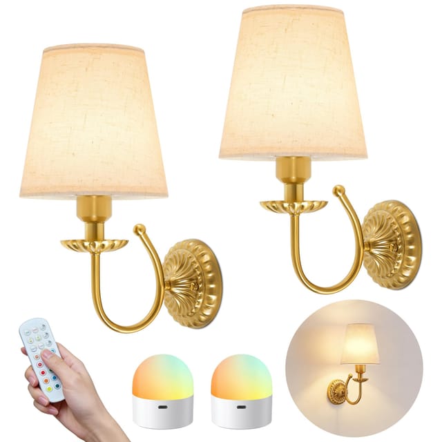 5300mAh Battery Operated Wall Sconce with Remote – Brushed Gold – New