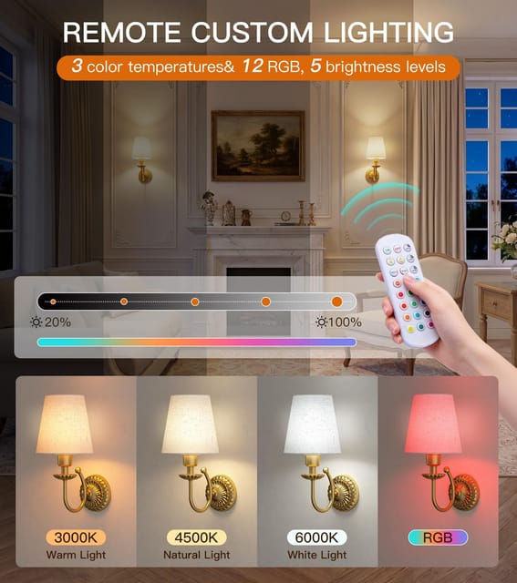 5300mAh Battery Operated Wall Sconce with Remote – Brushed Gold – New – photo 2