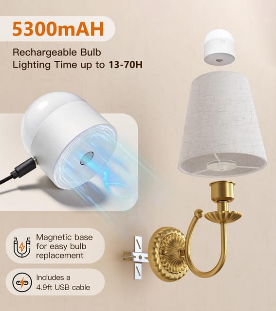 5300mAh Battery Operated Wall Sconce with Remote – Brushed Gold – New – photo 3