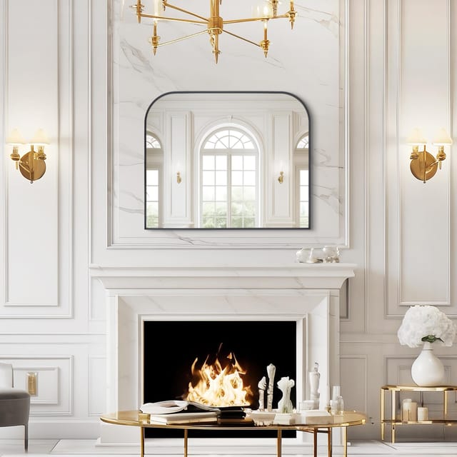 Black Arched Mantle Mirror 36" x 30" – New – photo 4