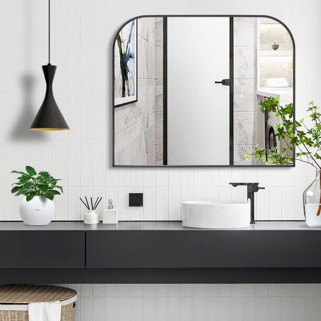 Black Arched Mantle Mirror 36" x 30" – New – photo 6
