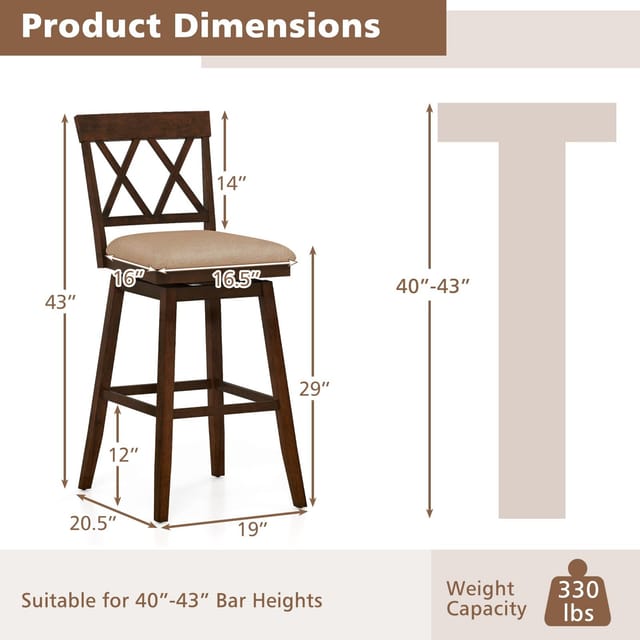 29" Set of 2 Swivel Bar Stools – Espresso – Used – Good – photo 7