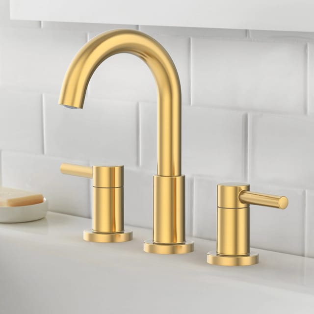 Brushed Gold Widespread 2-Handle High-Arc Bathroom Sink Faucet – New – photo 2