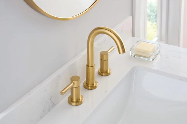 Brushed Gold Widespread 2-Handle High-Arc Bathroom Sink Faucet – New – photo 7
