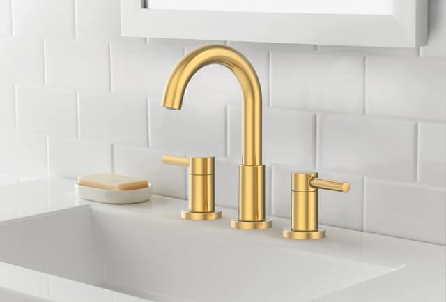 Brushed Gold Widespread 2-Handle High-Arc Bathroom Sink Faucet – New – photo 10
