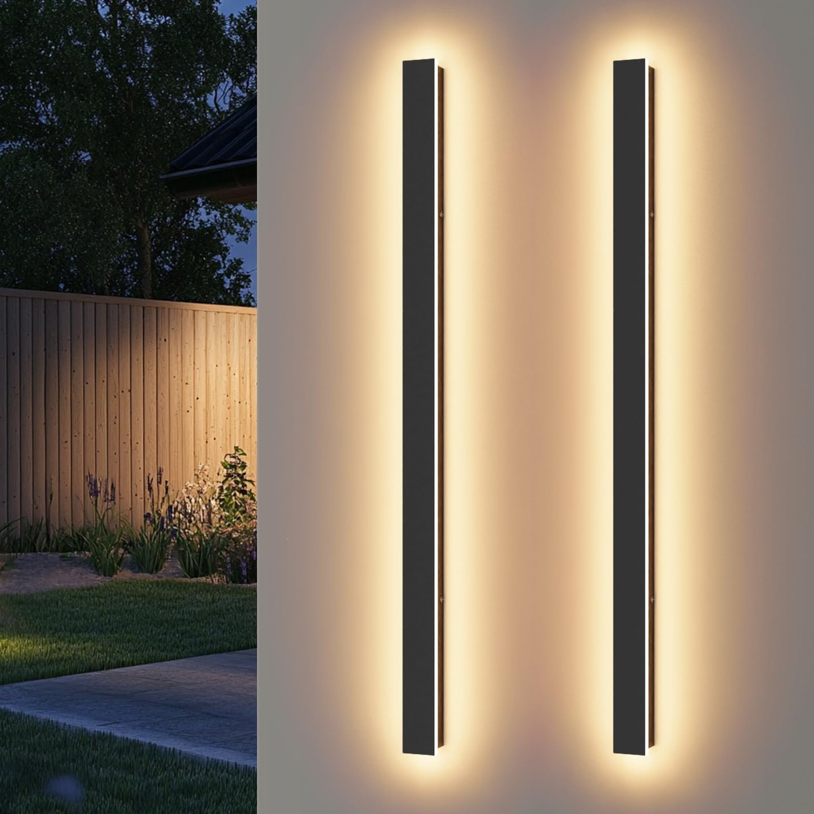 40" Outdoor LED Wall Lights (2-Pack) – Black – New
