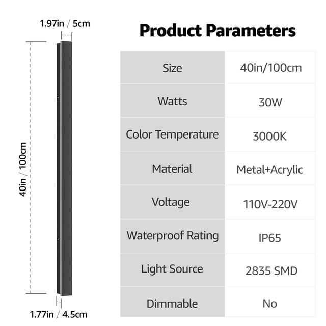 40" Outdoor LED Wall Lights (2-Pack) – Black – New – photo 3