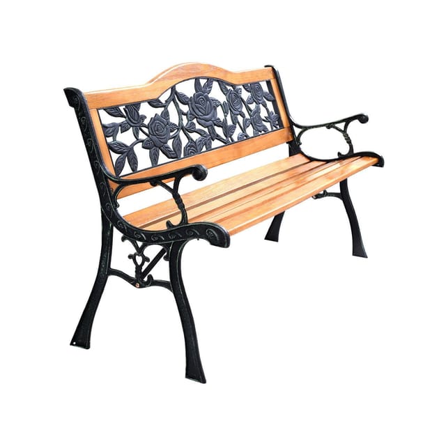 Garden Bench Chair Outdoor Wooden Loveseat with Iron Armrest – New – photo 3