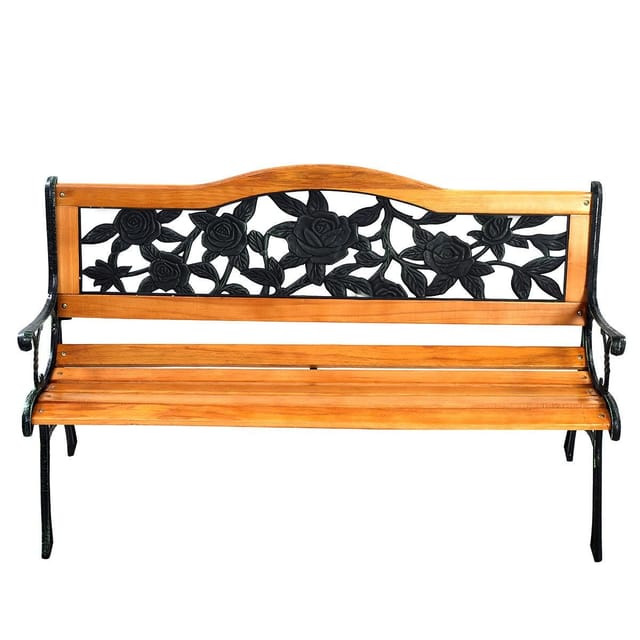 Garden Bench Chair Outdoor Wooden Loveseat with Iron Armrest – New – photo 4