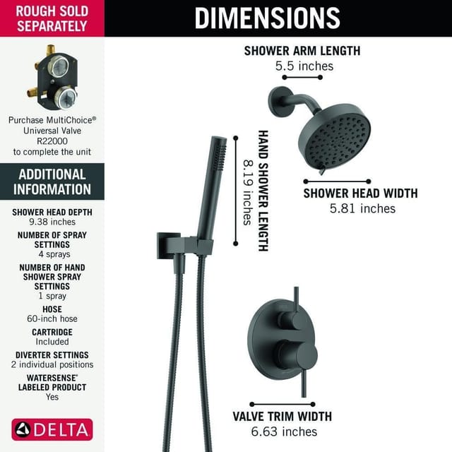 Delta Modern Round Shower System Trim Kit, Matte Black, T342704-BL – photo 4