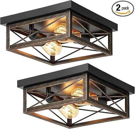 2-Light Farmhouse Industrial Flush Mount Ceiling Lights 2-Pack – photo 1