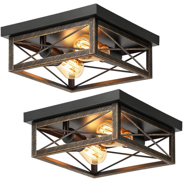 2-Light Farmhouse Industrial Flush Mount Ceiling Lights 2-Pack – photo 4