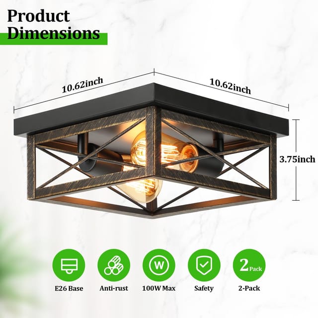 2-Light Farmhouse Industrial Flush Mount Ceiling Lights 2-Pack – photo 2