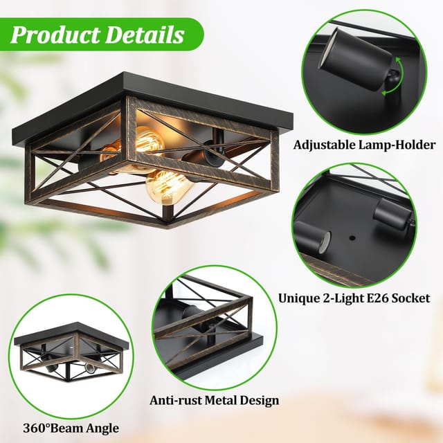 2-Light Farmhouse Industrial Flush Mount Ceiling Lights 2-Pack – photo 3