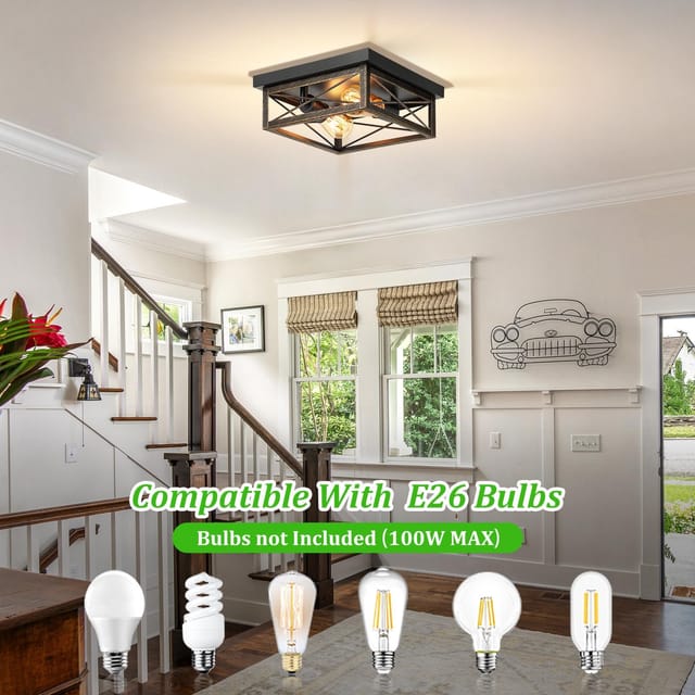 2-Light Farmhouse Industrial Flush Mount Ceiling Lights 2-Pack – photo 6