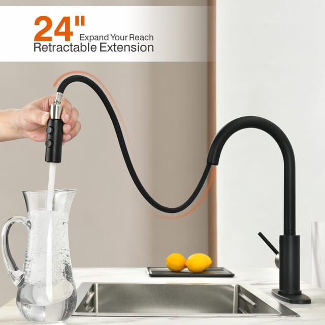 Kitchen Faucet with Metal Spray Head – Matte Black – New – photo 3