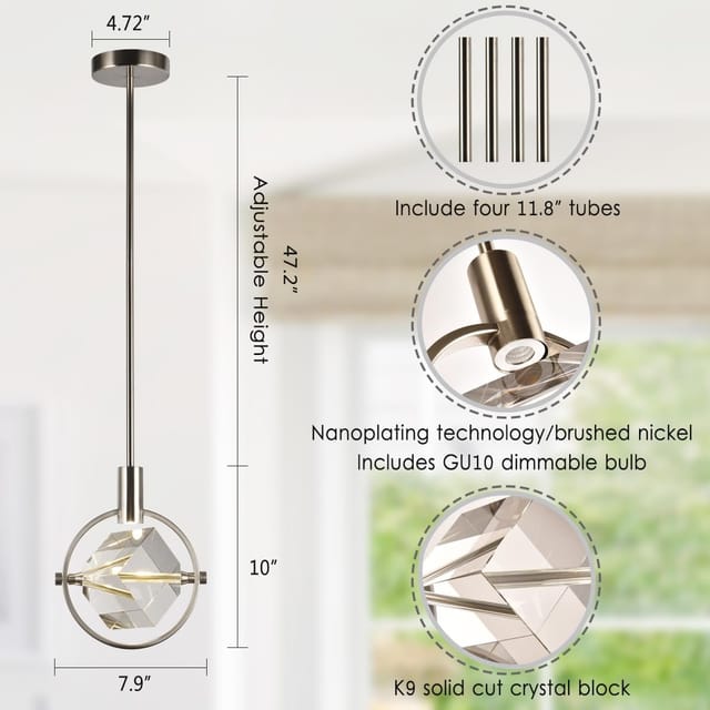 Circle Crystal Pendant Light – Brushed Nickel – New – photo 2