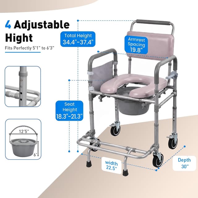 Rolling Shower and Bedside Chair aka Transporting Chair– New – photo 3