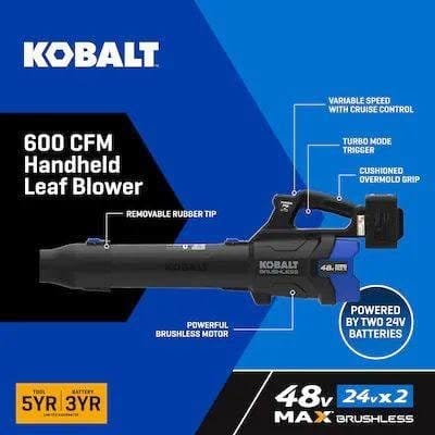 Kobalt 48V MAX 600 CFM / 150 MPH Handheld Leaf Blower Kit – New – photo 3