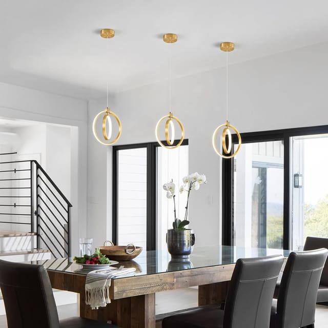 Bnhhlz Modern Gold 2 Ring LED Pendant Lights (3 Pack) – New – photo 1