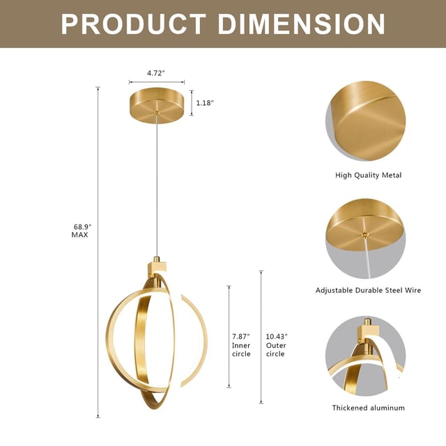 Bnhhlz Modern Gold 2 Ring LED Pendant Lights (3 Pack) – New – photo 5