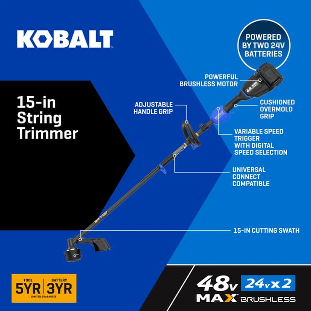 Kobalt 48V MAX 15" Attachment Capable Battery String Trimmer Kit – Used – Good – photo 2
