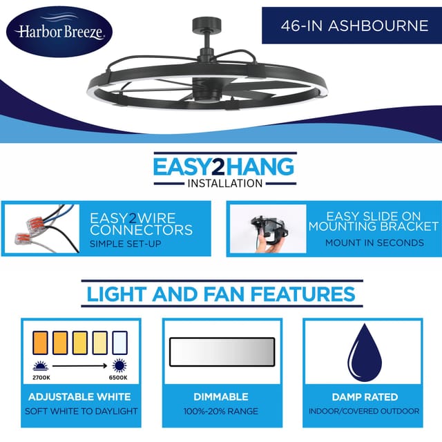 46" Easy2Hang Matte Black LED Covered Outdoor Ceiling Fan – New – photo 3